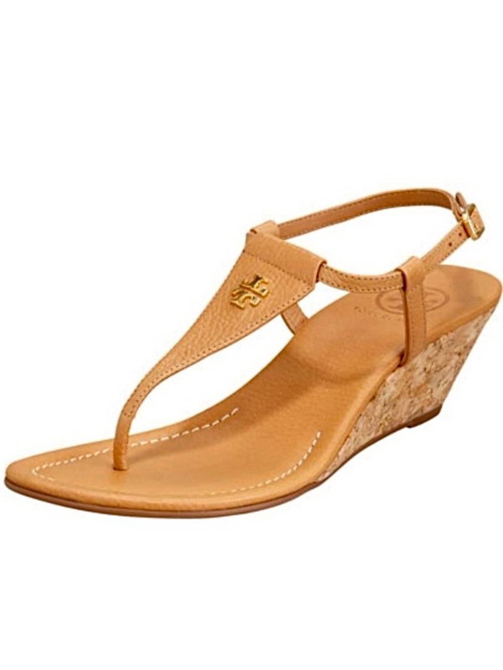 Tory Burch Britton Leather Tan Brown Sandals Thong 2” Cork Wedge SN 12138329 6.5